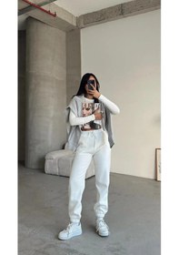 Resim 3 İplik Şardonlu Paça Lastikli Eşofman Beyaz İs001 Beyaz 