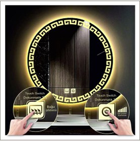 Resim GLOBAL LED MIRROR 90 Cm Günışığı Ledli Tasarım Kumlamalı Dokunmatik Tuşlu Buğu Önleyicili Banyo Aynası Makyaj Aynası 