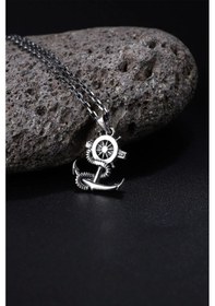 Resim İpek Silver 925 Ayar Sarmallı Gemi Çapası Erkek Kolye Silver 
