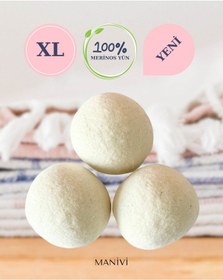 Resim % 100 Merinos Yün Keçe Çamaşır Kurutma Topu Xl 3 Adet Büyük 50+ Çap Çamaşır Kurutma Topu Renkli 