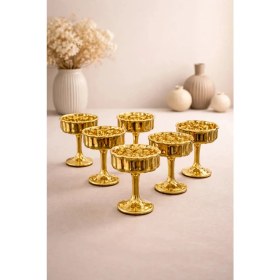 Resim Yzhome 6 Lı Gold Kaplama Cam Ayaklı Kahve Yanı Lokumluk Kahvaltılık Kase Sunumluk 50ML 