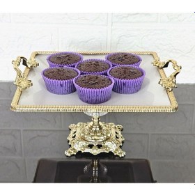 Resim Porselen Küçük Sade Kare Servis Tabağı-sunumluk Döküm Gold Çerçeve Ve Ayaklı 22cm Beyaz 