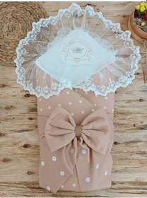 Resim Dantelli Özel Tasarım Bebek Kundağı Dış Kundak Battaniyesi Hastane Çıkışı Hediyelik Mevlütlük Knd45321 Kahverengi 