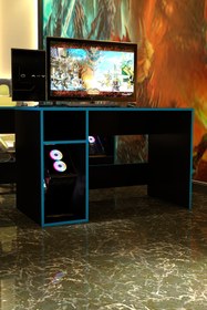 Resim Givayo Mobilya HERO OYUNCU MASASI SİYAH MAVİ BANT 