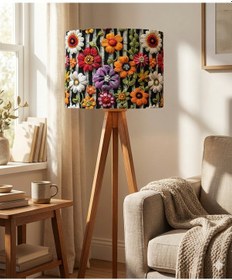 Resim Papatya Çiçekleri Desenli Kumaş Lambader Başlığı Sadece Başlık Çok Renkli 