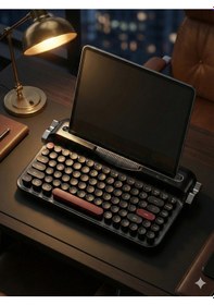 Resim Ravelia Retro Kablosuz Klavye Bluetooth + 2.4g Çoklu Cihaz Yuvalı Pembe Siyah 