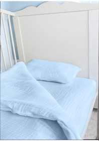 Resim Joyous Mom Kids 4 Katlı Müslin Bebek Nevresim Takımı Organik Bebek Uyku Set Mavi 