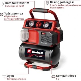 Resim Asseds Store Akülü Kompresör Te-Ac 18/75 Li Of-Solo Power X- (18 V, Maks. 8 Bar, 5 L Tank, 75 L/dakika Emiş Kapasitesi, 2x Basıç Göstergesi) 
