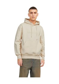 Resim Jack & Jones Erkek Kapüsonlu Gögüs Logo Baskili Sweatshirt Beyaz 