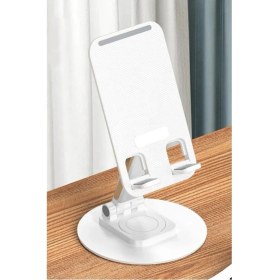Resim Ulu Bilgisayar Masaüstü Tablet ve Telefon Tutucu Stand 3 Kademeli 360 Derece Döndürülebilir Uzunluk Ayarlı-Beyaz 