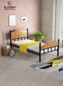 Resim Ejder metal Tek Kişilk Ahşaplı Metal Karyola Ceviz (YATAKSIZ) 