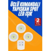 Resim Dolap Işığı Mutfak Rafı Işığı Uzaktan Kumandalı 3 Lü Spot LED Lamba 