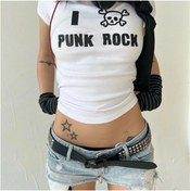 Resim Touz Daily Punk Rock Baskılı Beyaz Crop 