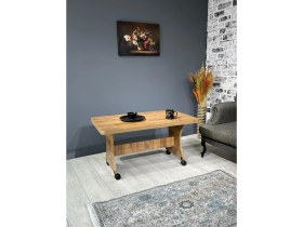 Resim Hey Modüler Mobilya Hey Ada Tekerlekli Kavisli Köşe Orta Sehpa Ceviz 100 x 60 cm Modern Tasarım ve Fonksiyonel Kullanım 