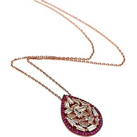 Resim Baget Kesim Zirkon Taşlı Gümüş Rose Damla Kolye 