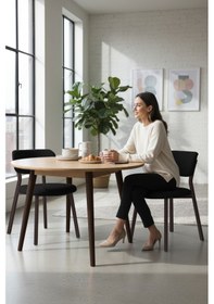 Resim Canisa Toldy Serisi 6 Adet Siyah Bukle Kumaş Mutfak Sandalyesi Kahve Metal Ayak Siyah Sandalye Ayaklar Kahve 