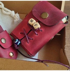 Resim Sumerian Leather Craft Deri Sigara Kılıfı Kişiye Özel Kırmızı 