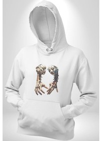 Resim Yüz Yüze Ellerin Uyumu Kadın Erkek Beyaz Kapüşonlu Sweatshirt Hoodie Beyaz 