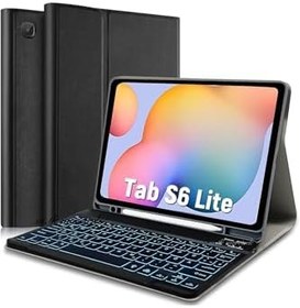 Resim m.tk moveteck Samsung Galaxy Tab S6 Lite P610 10.4 inç Tablet ile Uyumlu Klavyeli Kılıf, Bluetooth, Kalem Bölmeli, Stand, Manyetik, Siyah 