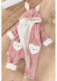 Resim Babymod Tavşan Figürlü Kalpli Kışlık Welsoft Kadife Astronot Kız Bebek Tulum 001 