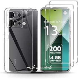 Resim Xiaomi Redmi Note 13 Pro 5g Kılıf Kamera Çıkıntılı Koruma Dayanıklı Şeffaf Silikon Kapak + 9H Cam 