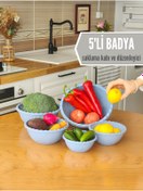Resim Gretta 5'li Koyu Mavi Yuvarlak Plastik Badya Leğen Seti Kap Kase Seti (0,4/0,5/0,9/1,3/2,1 LİTRE) 