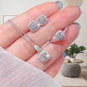 Resim Kadınlar için Şık 4 Parça Takı Seti - Gümüş Renkli Moda Minimalist Lüks, Küpe, Kolye, Yüzük İçerir - Anneler Günü, Günlük Kullanım ve Tatil İçin İdeal 