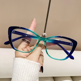 Resim Stil Y2K Cat Eye Moda Gözlükleri, Gradyan Mavi ve Yeşil Çerçeveler, Şeffaf Lensler ve Metal Menteşelerle - Günlük veya Resmi Durumlarda Trendy Kadın Göz Aksesuarları, Moda Göz Aksesuarları, Dayanıklı Göz Aksesuarları 