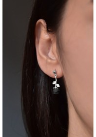 Resim 925 Ayar Gümüş Rodyum Kaplama Siyah Gül Model Çivili Çift Kadın Küpe UVPS300595-3 