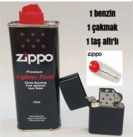 Resim Zippo Benzin 125 Ml Zippo Siyah Benzinli Çakmak ve Taşı Set 