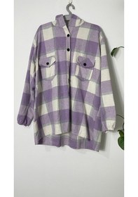 Resim Büyük Beden Oversize Kapşonlu Oduncu Gömlek Renkli Pembe 