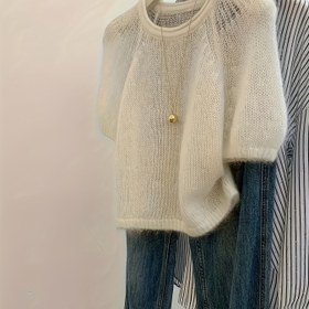 Resim Kadın Şık Düz Renk Kısa Kollu Yuvarlak Yaka Kazak - Tüm Sezonluk Günlük Şık, Dar Kesim, Hava Alan ve Çok Yönlü, Günlük Giyim için Kazak | Yuvarlak Yaka Kazak | Yapı, Kazak Elbise, kadın kazak kışlık, kadın kazak 