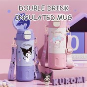 Resim Sanrio Kuromi & My Melody Yalıtımlı Su Şişesi - 16.2oz Paslanmaz Çelik, Askılı, Kapaklı & Pipetli - Seyahat, Doğum Günü & Noel Hediyeleri için Mükemmel, Şükran Günü için Mükemmel 