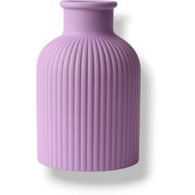 Resim Dekoratif İskandinav Vazo, Obje, Çizgili Vazo, Biblo, Dekor Lila 