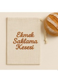 Resim Ekmek Saklama Kesesi Müslin Nakışlı Ekru 