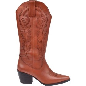 Resim Pullman Hakiki Deri İşlemeli Western Kadın Çizme PLM-011 TABA 