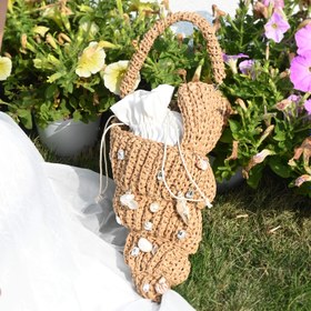 Resim 1 adet Mini Kadın Dokuma Kabuklu Plaj Çantası, Toprak Kahverengi Düz Renkli Kağıt El Çantası İpli Kapatma ile, Günlük Kullanım için Şık ve Çok Yönlü, 2025 Yeni Tasarım 
