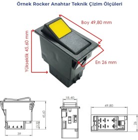 Resim Allestock Universal Diferansiyel Kilitleme Düğmesi Anahtarı 4 Pin Rocker Switch - Ampullü 24V 