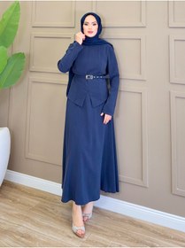 Resim ALLİNOFFİCİAL Kemerli Asimetrik Modal Takım Lacivert 