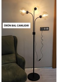Resim Zambak 3 Lü Siyah Tasarım Metal Ayaklı Lambader 2044b Oturma Odası-salon Lambader Çok Renkli 