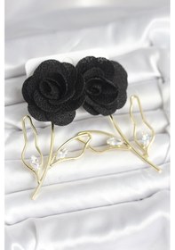 Resim Pirinç Gold Renk Siyah Gül Model Kadın Küpe 