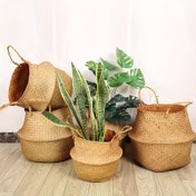Resim 1 adet El Yapımı Bambu Ovaline Sarma Dikişli Sepet, Oturma Odası için Çok Amaçlı Dekoratif Vazo, Bitki Tutucu, Ev Dekoru ve Depolama, Su Geçirmez, Kutu, Dolap, Raf, Açık Hava Depolama için 