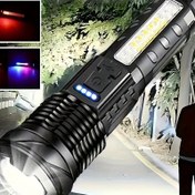 Resim Kamp Feneri, USB Şarj Edilebilir LED El Feneri, Kırmızı-Mavi Uyarı Işığı ile, Balıkçılık, Macera, Acil Durum, Yürüyüş, Açık Hava Arama Lambası için Otel Kullanımı için Taşınabilir 