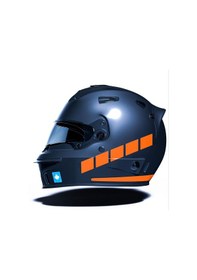 Resim Şerit Tasarımlı Floresan Turuncu Motosiklet Kask Sticker Çınar Extreme 