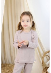 Resim Zuzunga Basic Fitilli İnterlok Kumaş Pamuk 1-5 Yaş Vizon Bebek Pijama Takımı 