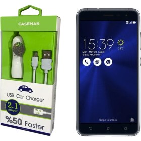 Resim Case Man Asus ZenFone Zoom Araç Şarj Cihazı Adaptör + Data Kablosu Hızlı Şarj Özellikli 