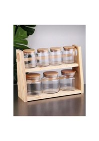 Resim Bambu Kapaklı 7 Parça Cam Baharatlık-baharat Takımı şeffaf 