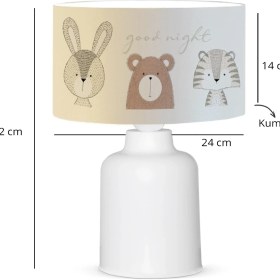 Resim Homing Kumaş Baskılı Çocuk Odası Abajur Beyaz Krem Renkli Başlık ile Modern Tasarım 
