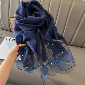 Resim 1 adet Şık Deniz Mavisi Eşarp - Parlayan Süslemeler ile, Nefes Alabilen Polyester, Şık Döngü Tasarımı, Günlük Gezintiler ve Akşam Etkinlikleri için Mükemmel, Akşam Aksesuarı|Şık Döngü Eşarpı|Dayanıklı Kumaş 