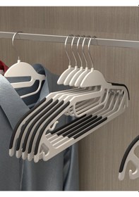 Resim Long Way Yerden Tasarruf Sağlayan Kauçuk Şerit Kaymaz Plastik Askı 10 Adet Beyaz-Gri Beyaz - Gri 